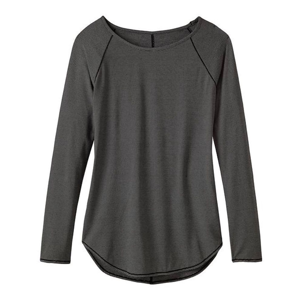 Athleta Women's Large Shanti Micro Stripe Long Sleeve Shirt Top 218020 Black L